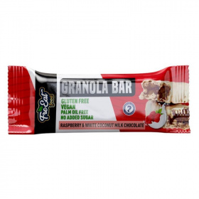 Freeat food granola bar málnás granolás szelet kókusztejes fehér csokoládéval mártva, édesítőszerekkel 50g