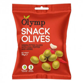 Olymp snack fűszerezett zöld magozott olajbogyó chili paprikával 70g