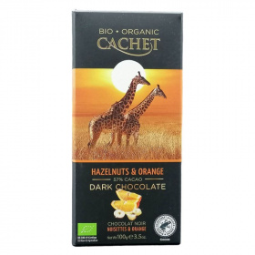 Cachet bio táblás étcsokoládé (57%, narancs-mogyoró) 100g