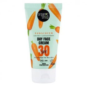 Organic Shop fényvédő nappali arckrém sárgarépával és antioxidánsokkal spf30 normál és száraz bőrre 50ml