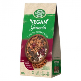 Cerbona vegán csokoládés-meggyes granola müzli, cukor hozzáadása nélkül, édesítőszerrel 300g